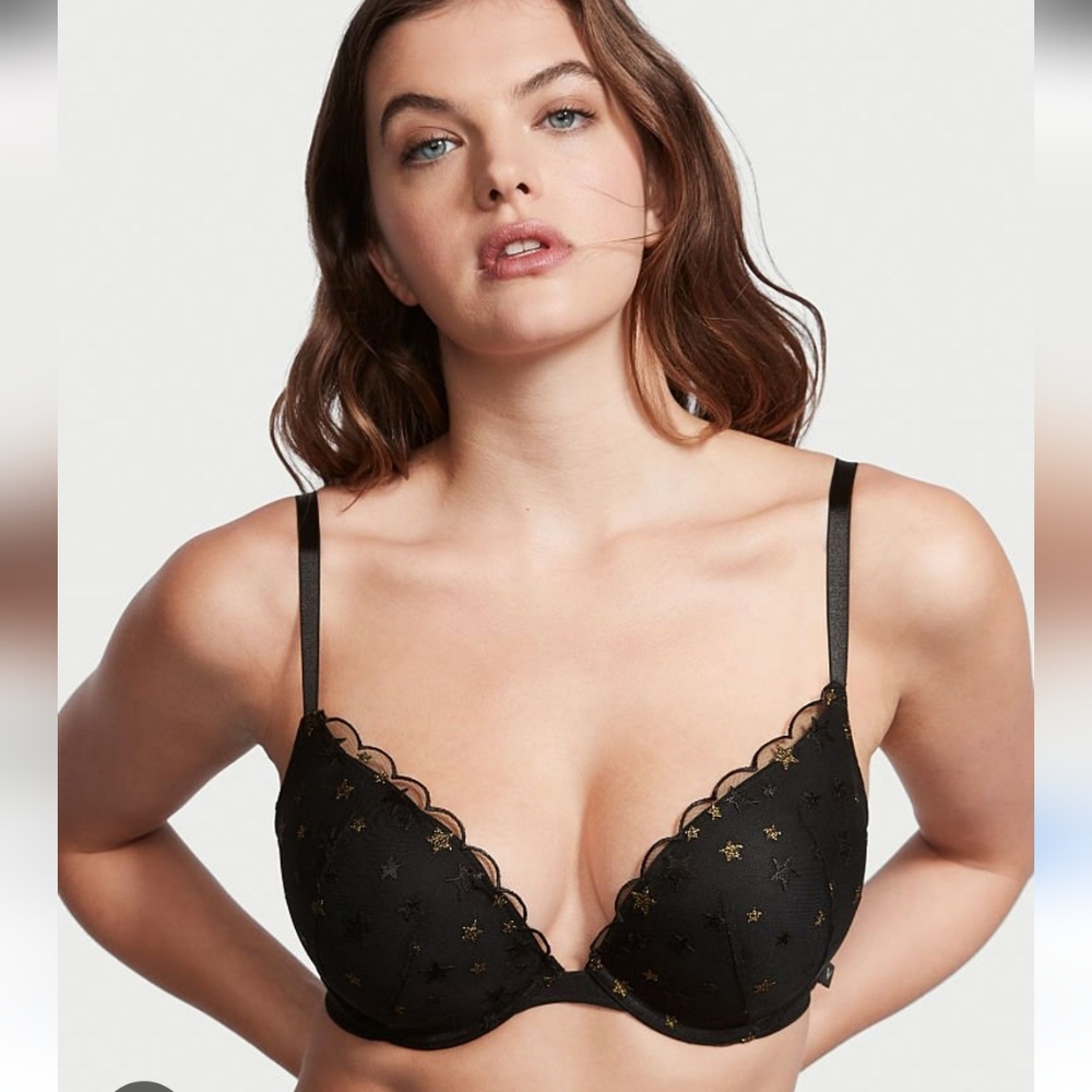 Victoria's Secret Plunge Stars & Lace Bra Push-Up Bra, Size 38D, ID#36012401,NWT